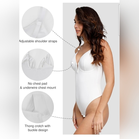 Popilush Women's White Deep V Shapewear Tummy Control Corset Bodysuit Size XL - Picture 3 of 10